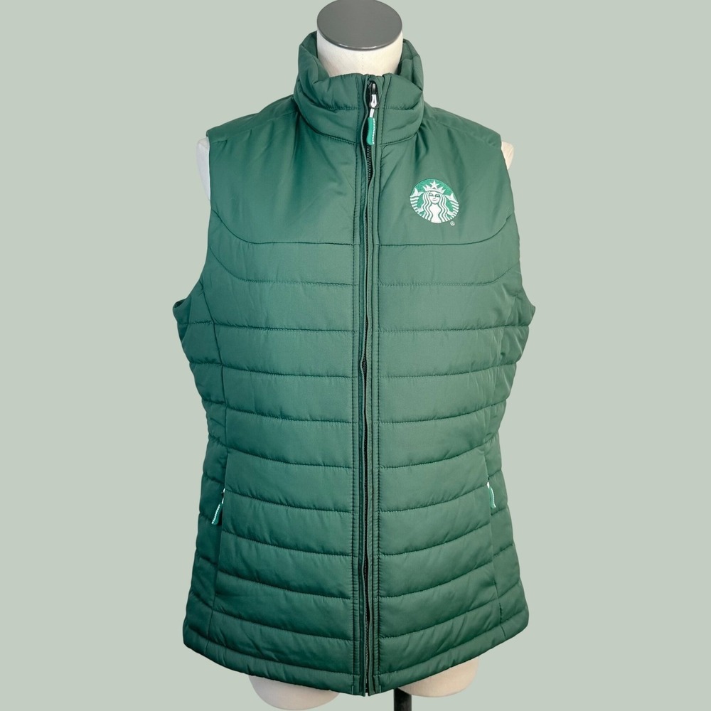 Starbucks Green Puffer Vest Large Full Zip Siren Logo Barista Uniform Coffee